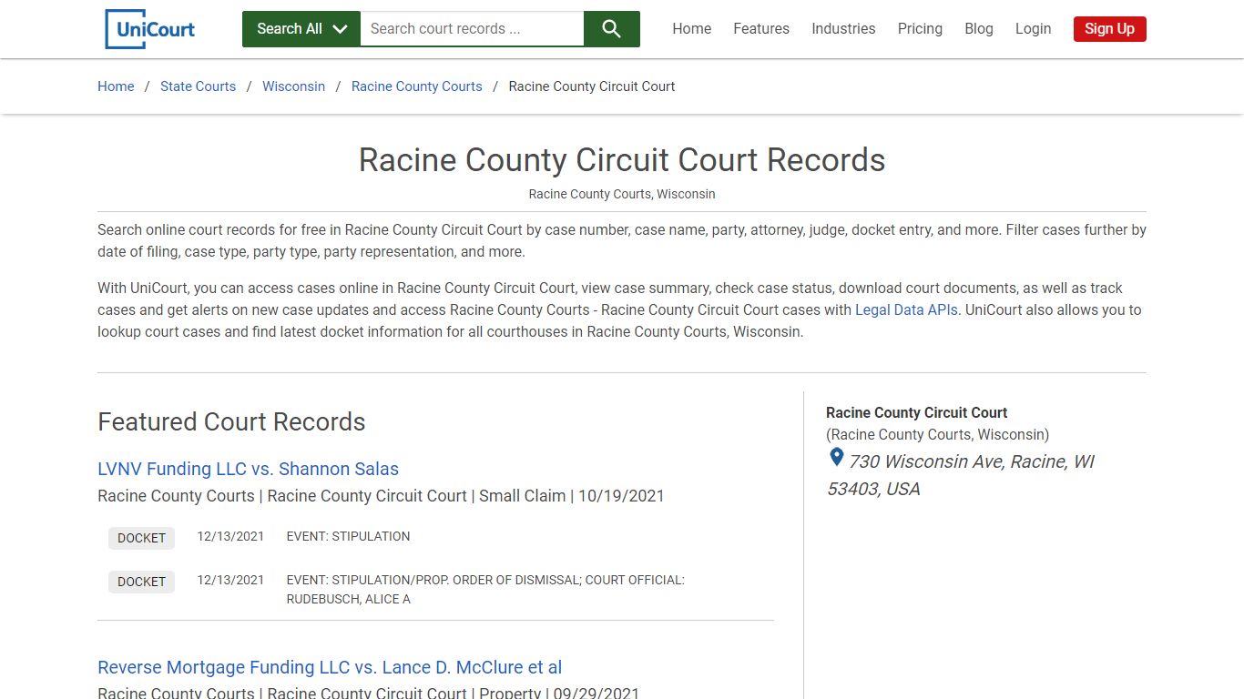 Racine County Circuit Court Records | Racine | UniCourt